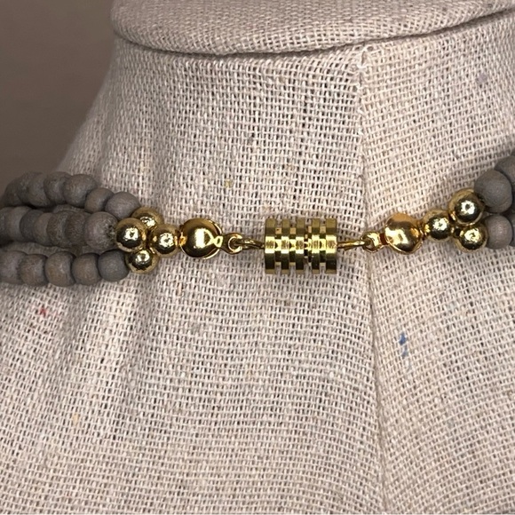 Vintage Beaded Necklace Gold Olive Grey Tribal Textured Boho Bohemian Chunky - Picture 8 of 10